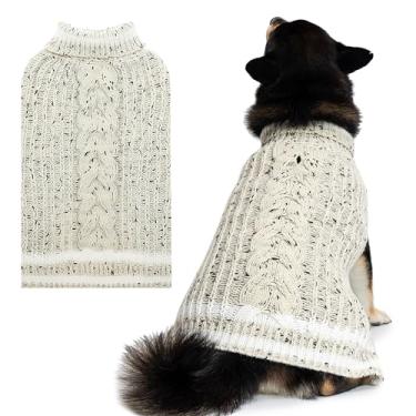 Imagem de CUSOZWO Suéter para cães pequenos, médios, grandes e GG, lã de gola rolê, quente, roupa de malha para animais de estimação, roupa para clima frio interno e externo