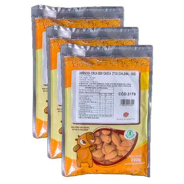 Imagem de Kit 3X: Amêndoa Crua Sem Casca Chilena 27/30 Tainá Alimentos 200g