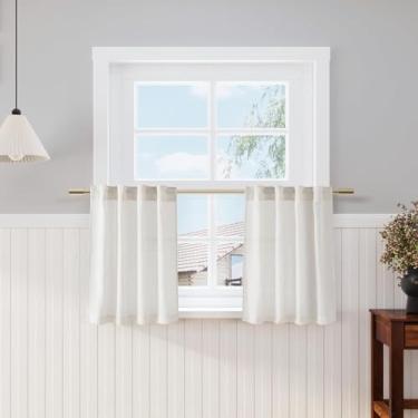 Imagem de Nanspring Cortinas de linho natural para janelas de cozinha sobre a pia - Cortina de café semitransparente com bolso para varão e aba traseira, cortinas bistrô leves e rústicas texturizadas para