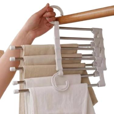 Imagem de Kit com Cabides Organizadores 5 em 1 Retráteis - Para Calças Saias e Blusas, De Aço Inoxidável(1 Cabide)