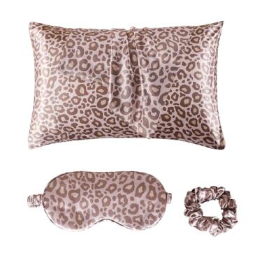 Imagem de URLINENS Fronha de cetim para cabelo e pele, conjunto de dormir de seda vegana super macia - 2 fronhas de cetim tamanho padrão, 1 máscara para os olhos, 1 elástico, kit de rotina noturna de cetim