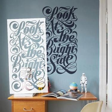 Imagem de 69 cm Script Font Quote Look at The Bright Side Stencils Templates Wall Grande Mural Personalizado para Gesso Tamanho Grande para Móveis S644