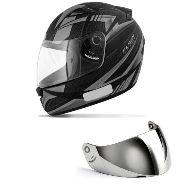 Imagem de Capacete Ebf New Spark Flash Preto e Prata Mais Viseira Prata-Masculino