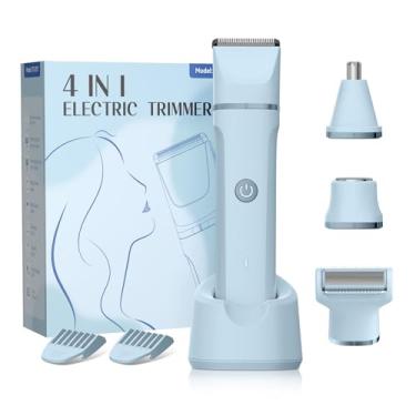 Imagem de Lâminas elétricas para mulheres – Aparador de biquíni 4 em 1 com corpo substituível, facial, nariz e lâminas de barbear, removedor de pelos pubianos à prova d'água IPX7, kit de higiene recarregável
