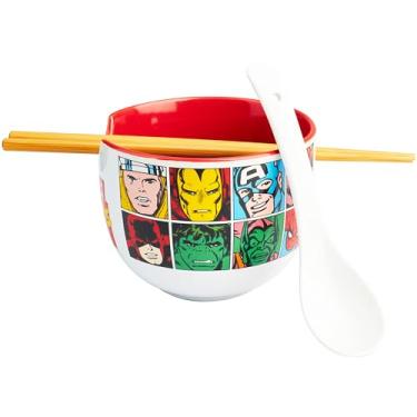 Imagem de Get Trend Conjunto de 3 peças de tigela de ramen de cerâmica Marvel com pauzinhos de bambu, colher para crianças, adolescentes e adultos, tigela de macarrão de 590 ml, segura para micro-ondas