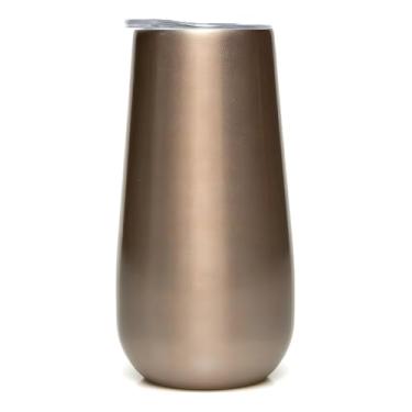 Imagem de Taça Térmica Para Espumante Champagne Com Tampa Copo Formato Flauta Drink Premium 180ml Mantém Temperatura 6 Horas (Dourado)