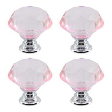 Imagem de Dahszhi 4 peças de diamante de topo plano 30 mm puxador de vidro de cristal puxadores de armário gavetas armário cômoda estante guarda-roupa, prata-rosa