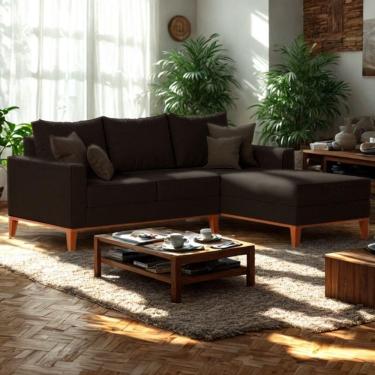 Imagem de Sofá 3 Lugares Beny Com Chaise Direito Corino Marrom