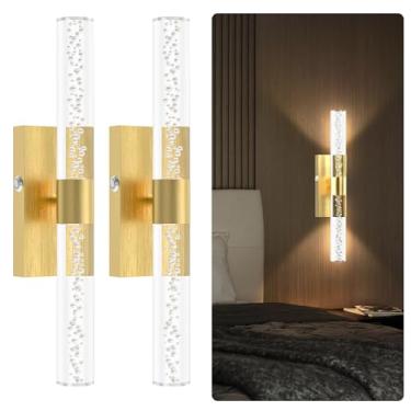 Imagem de Aulaidik Conjunto de 2 arandelas de parede operadas por bateria, iluminação de parede dourada, arandelas recarregáveis modernas de 3 cores para espelho de banheiro, sala de estar, corredor, decoração