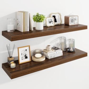 Imagem de Marsmiles Prateleiras flutuantes de 99 cm para parede, prateleiras de madeira com suportes invisíveis, conjunto de 2, prateleira rústica montada na parede para cozinha, banheiro, sala de estar, estudo