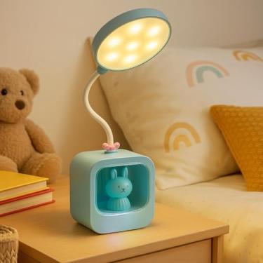 Imagem de Luminária de Mesa LED Infantil Coelho Fofo Recarregável USB – Abajur Articulável com Braço Flexível 360° Luz Noturna para Estudo e Decoração