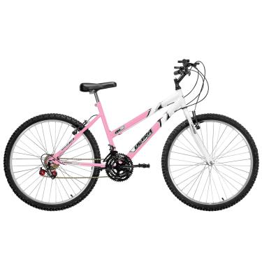 Imagem de Bicicleta Ultra Bikes Bicolor Rebaixada Aro 26 Reforçada Freio V-Brake – 18 Marchas Feminina Rosa Bebê/Branco