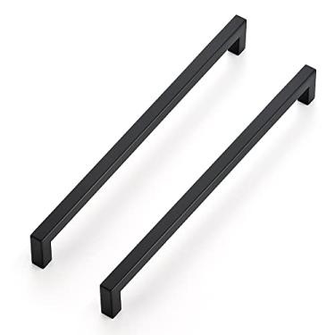 Imagem de Ravinte Pacote com 10 puxadores de armário de cozinha quadrados de 28,5 cm preto fosco puxadores de gaveta pretos puxadores de gaveta de cozinha ferragens para armário de cozinha puxadores de cozinha