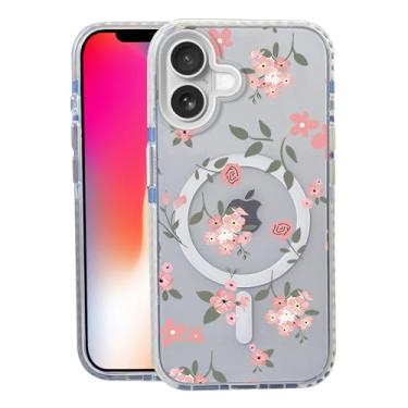 Imagem de Capa de flores rosa para iPhone 16, compatível com MagSafe, capa fosca macia e fina à prova de choque, antiimpressões digitais, antiamarelamento, antiarranhões, capa de telefone magnética para Apple,