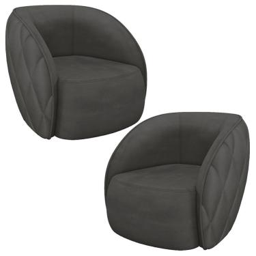 Imagem de Kit 02 Poltronas Decorativa Para Sala Living Olimpo M03 Veludo Cinza Escuro - Lyam Decor