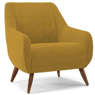 Imagem de Poltrona Fixa Pés De Madeira Paloma Veludo Mostarda C-260