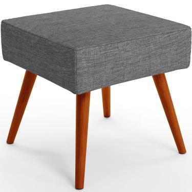 Imagem de Puff Banqueta Decorativa Com Pés Palito Linho Cinza Escuro
