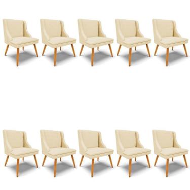 Imagem de Kit 10 Cadeiras Estofadas Para Sala De Jantar Pés Palito Lia Veludo Off White Luxo - Ibiza