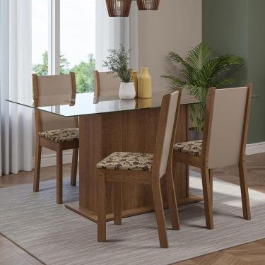 Imagem de Conjunto Sala De Jantar Mesa Tampo De Vidro 4 Cadeiras Rustic/crema/bege Marrom Yara Madesa Rustic/crema/bege Marrom