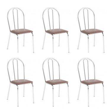 Imagem de Conjunto 6 Cadeiras Lena Cromada Resistente Sintético Marrom
