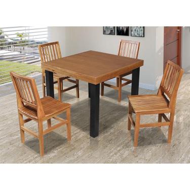 Imagem de Conjunto Jantar Mesa Catarina Vintage 80Cm Com 4 Cadeiras Confort Ripada Castanho - Marrom