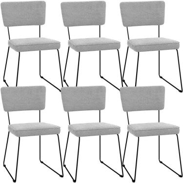 Imagem de Kit 06 Cadeiras Base De Aço Allana L02 Bouclê Cinza