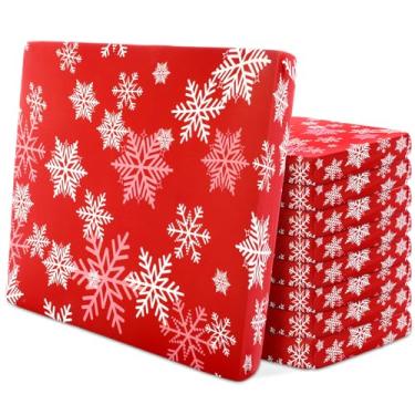 Imagem de VitalCozy 8 peças de capas de almofada de sofá de Natal elásticas, estampas de flocos de neve, capa protetora de assento com parte inferior elástica para cadeira de Natal, capa de pátio, sofá