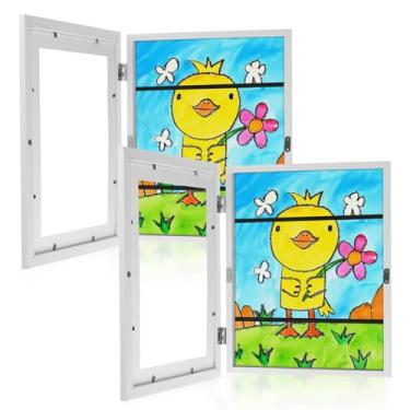 Imagem de Dimeho Pacote com 2 molduras artísticas mutáveis, 21 x 28 cm, abertura frontal, para armazenamento de obras de arte, molduras brancas de madeira, para pendurar na parede, projetos de artesanato e