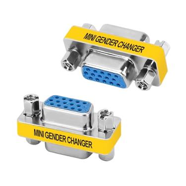 Imagem de Lamroyce Acoplador VGA de 15 pinos, pacote com 2, conector adaptador VGA fêmea para fêmea SVGA, mini extensor de troca de gênero HD15, compatível com 1080p Full HD para laptop, PC, projetor, HDTV