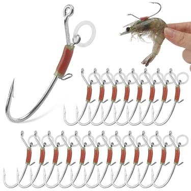 Imagem de Ganchos luminosos de camarão, 20/30 peças, anzóis de camarão de água salgada, anzóis de pesca de aço de alto carbono, isca viva isca de camarão para garoupa de robalo, peixe-gato lúcio