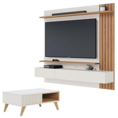 Imagem de Painel Para Tv Home Suspenso Juriti 1.8 Off White Matte Freijó Com Mes