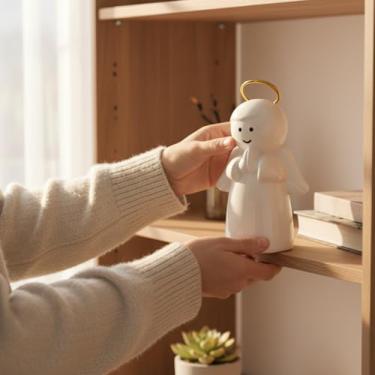 Imagem de Anjo Celestial Laqueado com Auréola Dourada – Grande