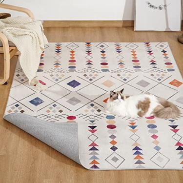 Imagem de Tapete geométrico para sala de estar, tapetes coloridos com padrão de triângulo lavável multicolorido tapete antiderrapante pilha baixa para interior quarto sala de jantar sala de jogos 20 x 25 cm