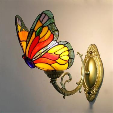 Imagem de Luminária de parede retrô americana LED estilo europeu de luxo para sala de estar, quarto, escritório, casa de campo, hotel, restaurante, café, bar, corredor, com vidro colorido (Estilo 21)