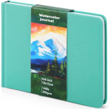 Imagem de Dispowreath Caderno quadrado aquarela caderno de esboços aquarela prensado a frio 63,5 kg 300gsm papel de algodão 48 páginas diários bloco de papel (turquesa, 15 x 10 cm)