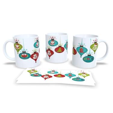 Imagem de Caneca de Cerâmica com Bolas de Natal, Decorativa, Branca com Enfeites Coloridos, Design Festivo, 3 Unidades (9)