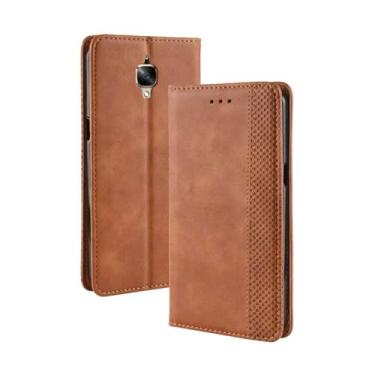 Imagem de Capa para OnePlus 3/3T,Retro Flip magnético,Caso de telefone de couro PU,Design de carteira com 3 slots de cartão e 1 clipe de dinheiro -Brown