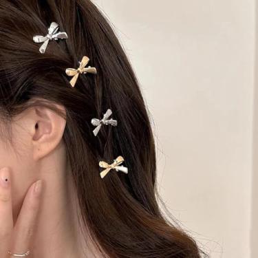 Imagem de 4 peças de grampos de cabelo pequenos de plástico doce e legal amarrados com laço para mulheres com um visual sofisticado