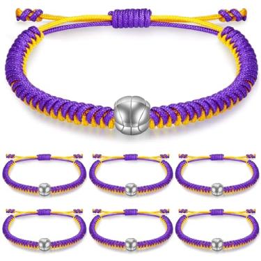 Imagem de Ecation 6 pulseiras ajustáveis de basquete presentes pulseiras de basquete trançado pulseira de corda trançada pulseiras de amizade artigos de basquete para jogadores de basquete, 8.68 inch, Sem Pedra
