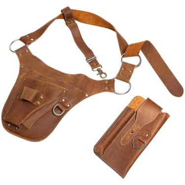 Imagem de LUMINFLY Avental de ferramentas de jardinagem de couro PU, cinto de ferramentas com vários bolsos com bolsa removível, cinto ajustável (117 cm)