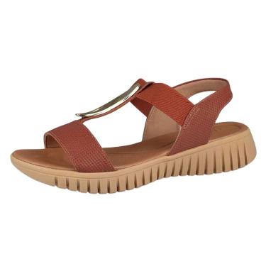 Imagem de Sandalia Feminina Anabela Baixa Couro Elegante Usaflex