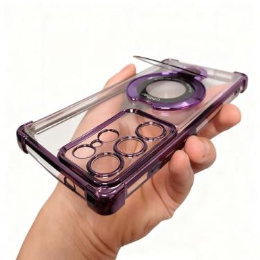 Imagem de Buliangren Capa compatível com Samsung Galaxy S24 Ultra, capa macia robusta protetora com suporte de anel, capa de telefone transparente para Samsung S24 Ultra bonita, roxa