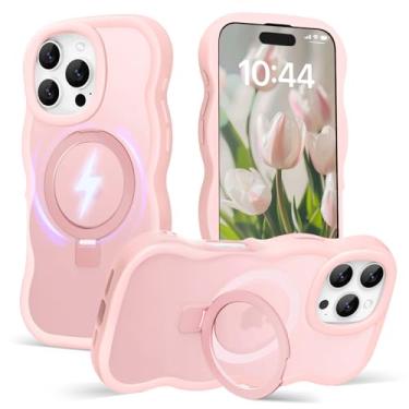 Imagem de Amzfield Capa para iPhone 16 Pro Max, compatível com Magsafe com suporte de anel magnético invisível moldura ondulada fofa translúcida fosca rígida traseira de silicone à prova de choque para mulheres