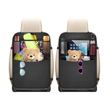 Imagem de ZNDAW Organizador de banco traseiro de carro, 2 peças, protetor de assento traseiro com vários bolsos com suporte para tablet de 26 cm, bolsa de armazenamento de tecido Oxford à prova d'água para