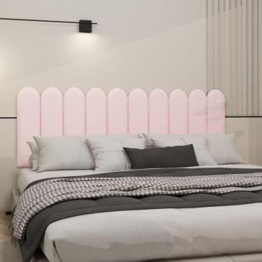 Imagem de Cabeceira Nuvem Suede King Size Com 10 Placas Macias De 60cm Rosa Bebe