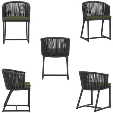 Imagem de 5 Cadeiras De Jantar Noronha Preta Corda Náutica E13 Trama Preto