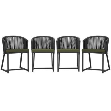Imagem de 4 Cadeiras De Jantar Noronha Preta Corda Náutica E13 Trama Preto