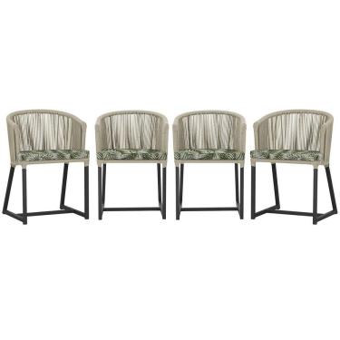 Imagem de 4 Cadeiras De Jantar Noronha Preta Corda Náutica E5 Trama Rami