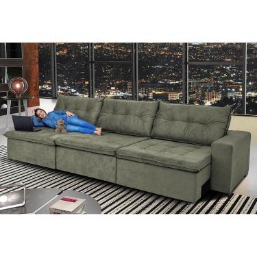 Imagem de Sofá Austrália 3,52 Mts Retrátil, Reclinável Com Molas E Pillow No Assento Tecido Suede Cinza