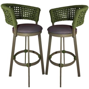 Imagem de 2 Banquetas Somália Em Alumínio E Corda Náutica Jardim Verde Musgo